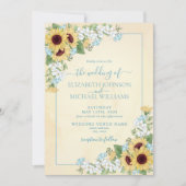 Rustic Dusty Blue Sonnenblume Foto Hochzeit Einladung (Vorderseite)