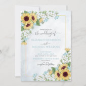 Rustic Dusty Blue Sonnenblume Foto Hochzeit Einladung (Vorderseite)