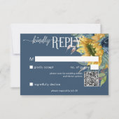 Rustic Dusty Blue Sunflowers Wedding QR Code RSVP Karte (Vorderseite)