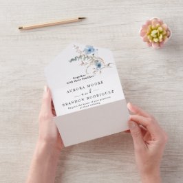 rustic dusty Blue watercolor flower bouquet All In One Einladung