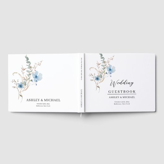 rustic dusty Blue watercolor flower bouquet Gästebuch (Voll)