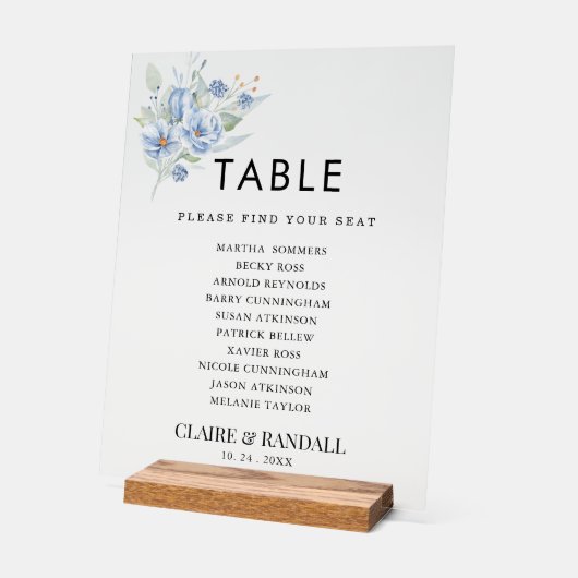 rustic dusty blue watercolor flowers & leaves acrylschild (Winkel)