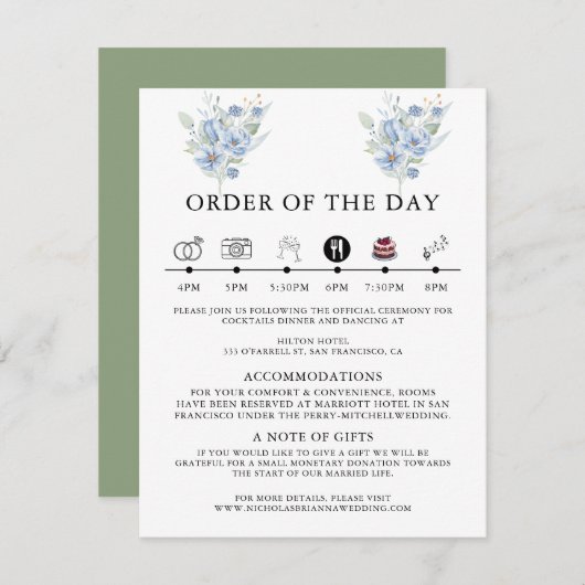 rustic dusty blue watercolor flowers & leaves begleitkarte (Vorne/Hinten)