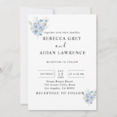 rustic dusty blue watercolor flowers & leaves einladung (Vorderseite)