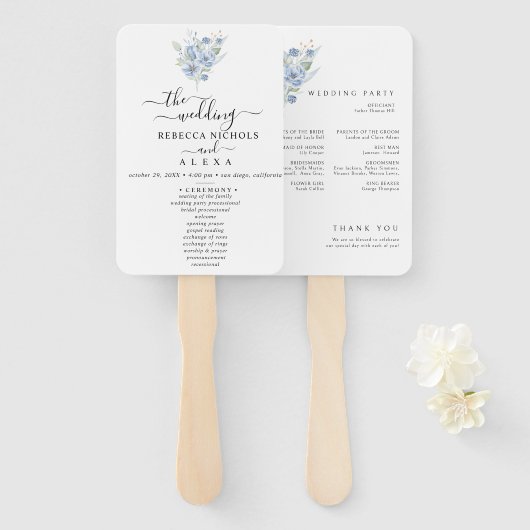 rustic dusty blue watercolor flowers & leaves fächer (Vorne und Hinten)