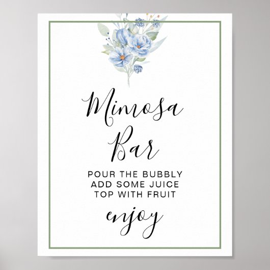 rustic dusty blue watercolor flowers & leaves poster (Vorne)