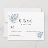 rustic dusty blue watercolor flowers & leaves RSVP karte (Vorderseite)