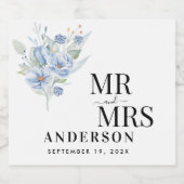 rustic dusty blue watercolor flowers & leaves schaumweinetikett (Einzelnes Label)