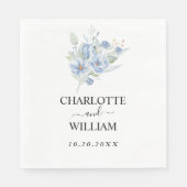 rustic dusty blue watercolor flowers & leaves serviette (Vorderseite)