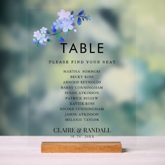 rustic dusty blue watercolor-style flower & leaves acrylschild (Neutral)