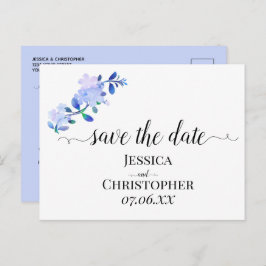 rustic dusty blue watercolor-style flower & leaves ankündigungspostkarte