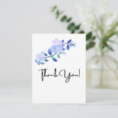 rustic dusty blue watercolor-style flower & leaves dankeskarte (Stehend Vorderseite)