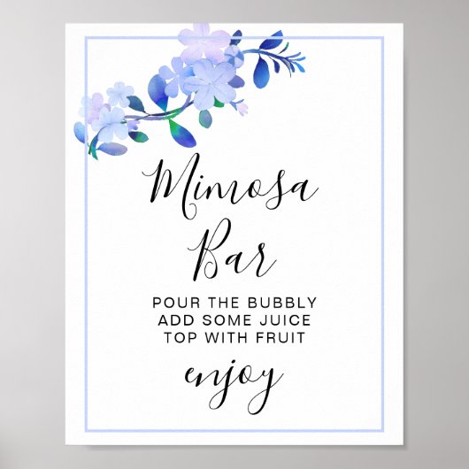 rustic dusty blue watercolor-style flower & leaves poster (Vorne)