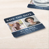 Rustic Dusty Blue Wedding 2 Foto Save the Date Rechteckiger Pappuntersetzer (angewinkelt)
