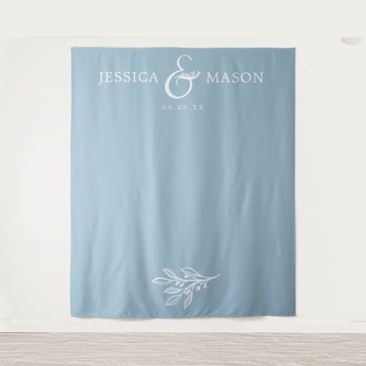 Rustic Dusty Blue Wedding Backdrop Foto Stand Wandteppich (Vorderseite)