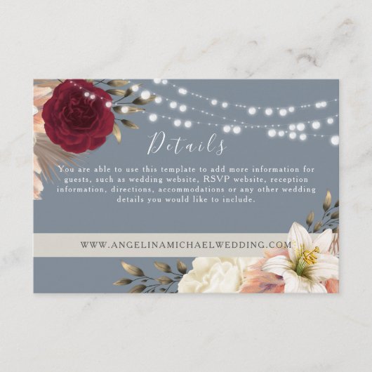 Rustic Dusty Blue Wedding Details Card Begleitkarte (Vorderseite)