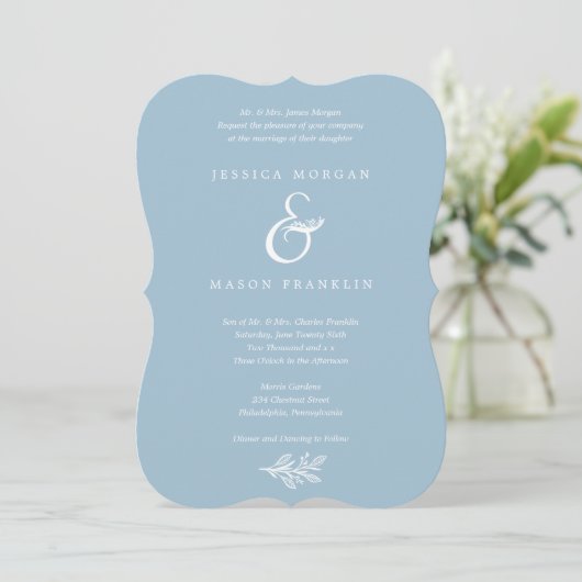 Rustic Dusty Blue Wedding Einladung (Stehend Vorderseite)