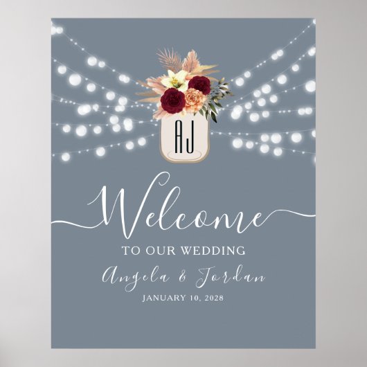 Rustic Dusty Blue Wedding Willkommenszeichen Poster (Vorne)