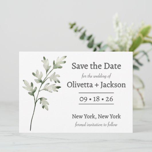 Rustic Dusty Blue Wild Blume Save The Date (Stehend Vorderseite)