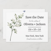 Rustic Dusty Blue Wild Blume Save The Date (Vorne/Hinten)