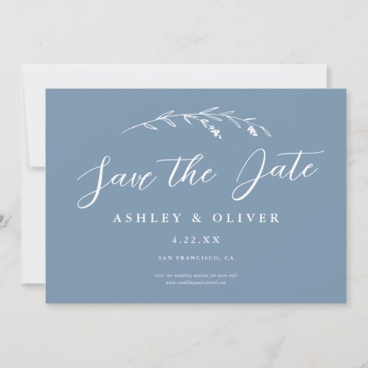 Rustic Dusty Blue Wildblume + Foto Save the Date Einladung