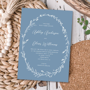 Rustic Dusty Blue Wildblume Wreath Wedding Einladung