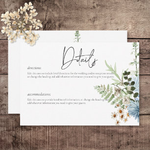 Rustic Dusty Blue Wildblumen & Daisies Details Begleitkarte