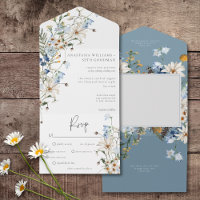 Rustic Dusty Blue Wildblumen & Daisies Dinner