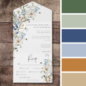 Rustic Dusty Blue Wildblumen & Daisies Dinner All In One Einladung