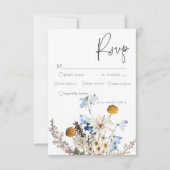 Rustic Dusty Blue Wildblumen & Daisies Dinner RSVP Karte (Vorderseite)