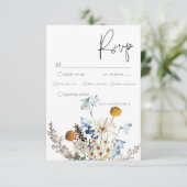 Rustic Dusty Blue Wildblumen & Daisies Dinner RSVP Karte (Stehend Vorderseite)