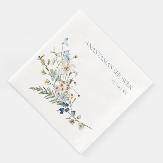 Rustic Dusty Blue Wildblumen & Daisies Dusche Serviette (Ecke)