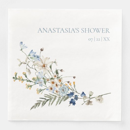 Rustic Dusty Blue Wildblumen & Daisies Dusche Serviette (Vorderseite)