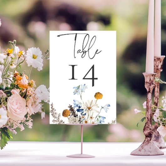 Rustic Dusty Blue Wildblumen & Daisies Dusche Tischnummer