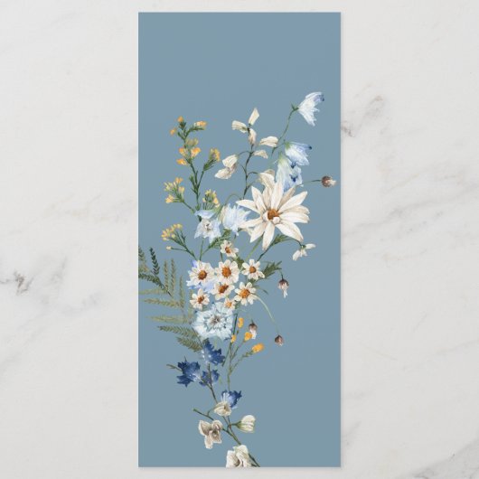 Rustic Dusty Blue Wildblumen & Daisies Long Menükarte (Rückseite)