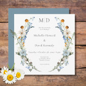 Rustic Dusty Blue Wildblumen & Daisies Square Einladung