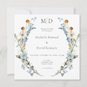 Rustic Dusty Blue Wildblumen & Daisies Square Einladung (Vorderseite)