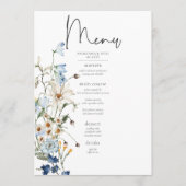 Rustic Dusty Blue Wildblumen & Daisies Wedding Menükarte (Vorderseite)