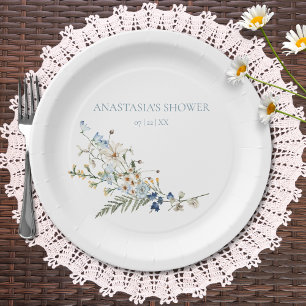 Rustic Dusty Blue Wildblumen & Daisies Wedding Pappteller