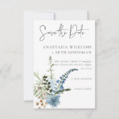 Rustic Dusty Blue Wildblumen & Daisies Wedding Save The Date (Vorderseite)