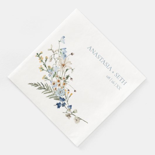 Rustic Dusty Blue Wildblumen & Daisies Wedding Serviette (Ecke)