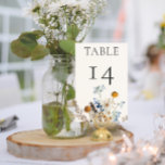Rustic Dusty Blue Wildblumen & Daisies Wedding Tischnummer<br><div class="desc">Entdecken Sie den Inbegriff von rustikaler Eleganz mit unserer rustikalen Hochzeitskarte, wo zeitlose Schönheit und die zarte Tischnummer der Natur aufeinander treffen. Vor einer unberührten, weißen Kulisse entsteht ein handgemaltes Aquarellbouquet, das eine harmonische Mischung aus staubblauen und weich gelben Wildblumen sowie die Reinheit der weißen Molkereien und Rose zeigt. Als...</div>