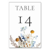 Rustic Dusty Blue Wildblumen & Daisies Wedding Tischnummer (Rückseite)