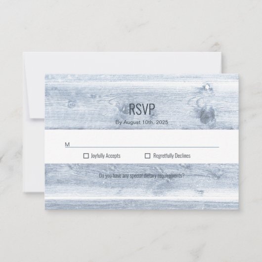 Rustic Dusty Blue Wood Wedding RSVP (Vorderseite)
