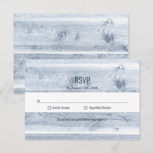 Rustic Dusty Blue Wood Wedding RSVP (Vorne/Hinten)