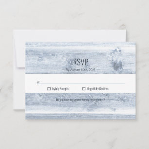 Rustic Dusty Blue Wood Wedding RSVP Karte