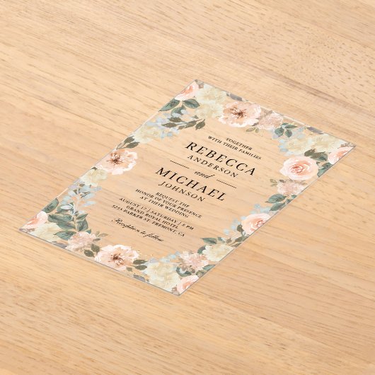 Rustic Dusty Peach Floral Wedding Acryleinladungen (Ablage )