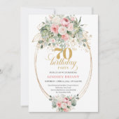Rustic Dusty Pink Greenery 70th Birthday Invitatio Einladung (Vorderseite)