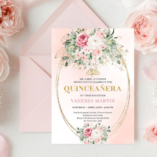 Rustic Dusty Pink Rose Gold Quinceañera Invite Einladung