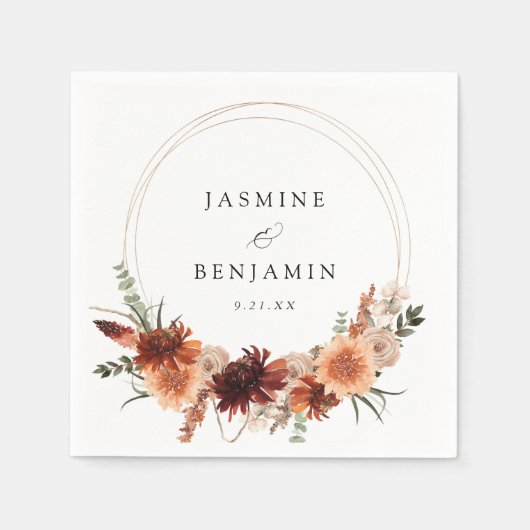 Rustic Earth & Champagne Florals Name Serviette (Vorderseite)